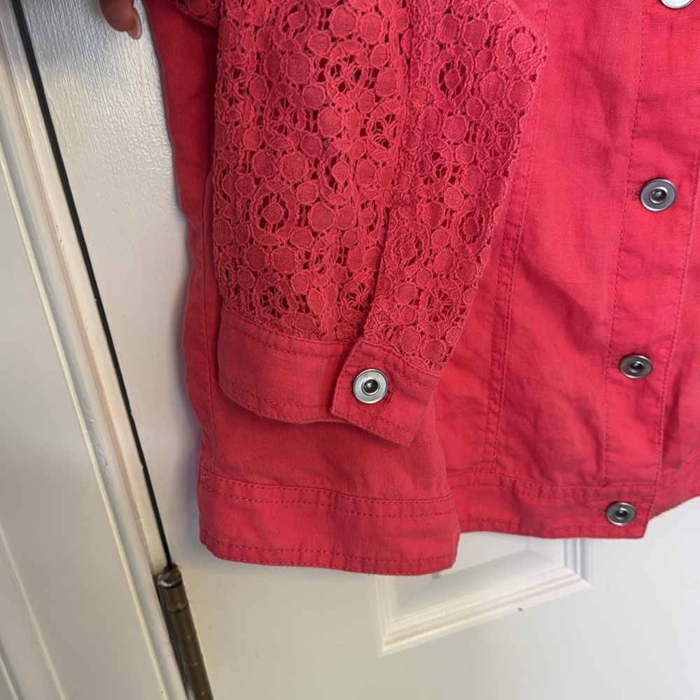 Chico's Coral Jean Jacket with Long Sleeves and Relaxed Fit - Picture 6 of 9